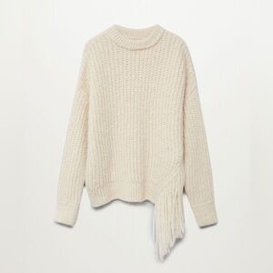 Mango Cream Sweater with Fringe Detail